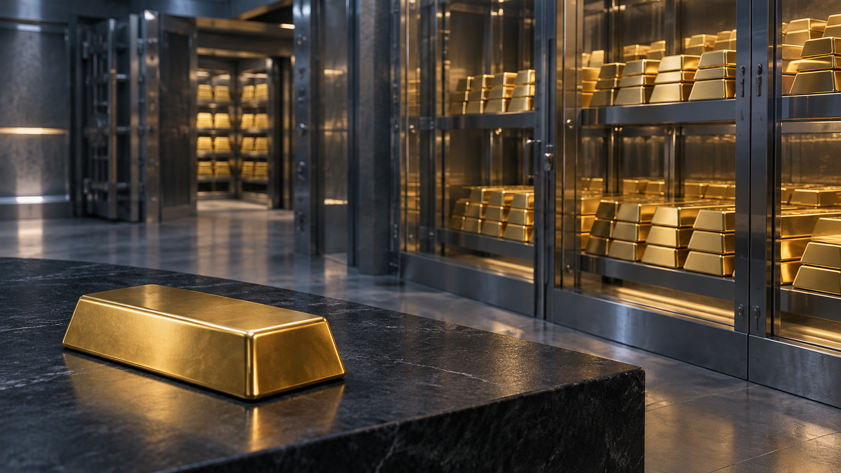 Unmarked gold bar in an institutional vault illustrating strategic ETF accumulation